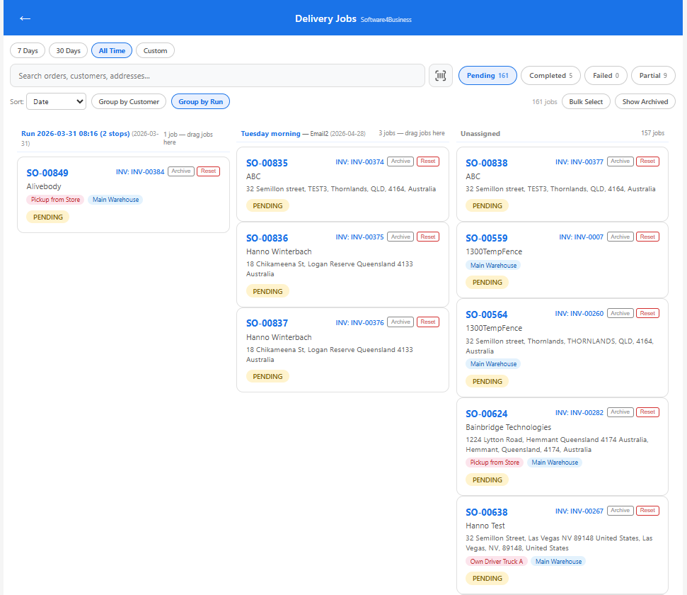 Delivery jobs desktop screen